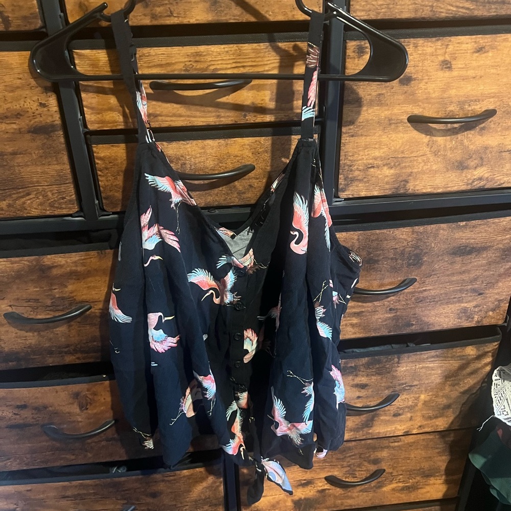 Torrid Black Camisole with Colorful Bird Print